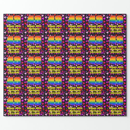 48th Birthday Loving Hearts Pattern Rainbow  48 Wrapping Paper