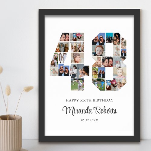 48th Birthday Number 48 Custom Photo Collage Poster