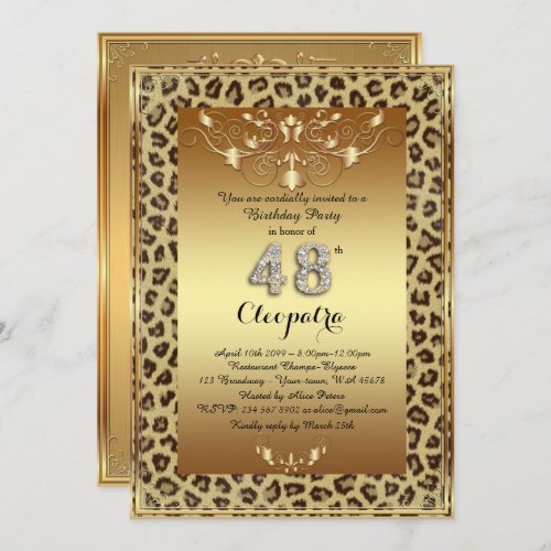 48th Birthday Party 48th Royal Cheetah gold plus Invitation