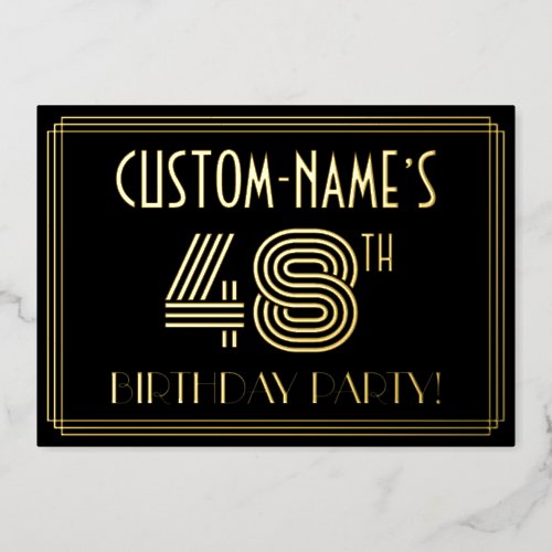 48th Birthday Party  Art Deco Style 48  Name Foil Invitation