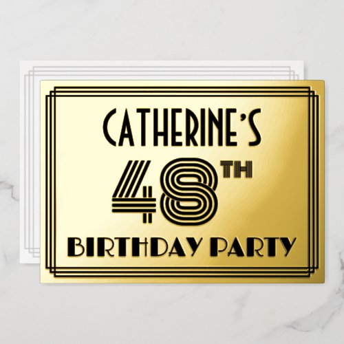 48th Birthday Party  Art Deco Style 48  Name Foil Invitation