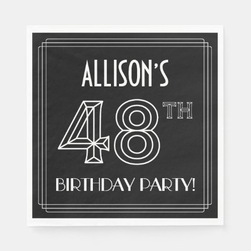 48th Birthday Party Art Deco Style  Custom Name Napkins