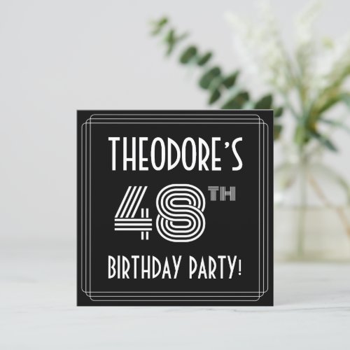 48th Birthday Party Art Deco Style w Custom Name Invitation