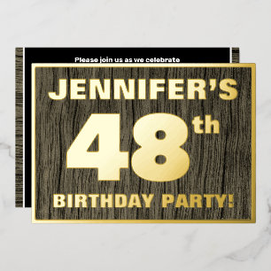 48th Birthday Party: Bold, Faux Wood Grain Pattern Foil Invitation