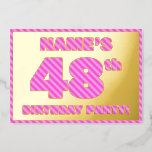 [ Thumbnail: 48th Birthday Party — Bold, Fun, Pink Stripes # 48 Invitation ]