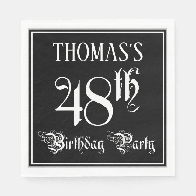 48th Birthday Party — Fancy Script + Custom Name Napkins (Front)