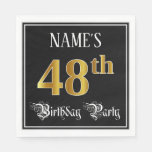 [ Thumbnail: 48th Birthday Party — Fancy Script, Faux Gold Look Napkins ]
