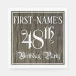 [ Thumbnail: 48th Birthday Party — Fancy Script, Faux Wood Look Napkins ]