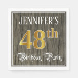 [ Thumbnail: 48th Birthday Party — Faux Gold & Faux Wood Looks Napkins ]