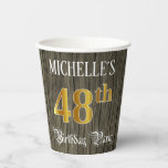 [ Thumbnail: 48th Birthday Party — Faux Gold & Faux Wood Looks Paper Cups ]