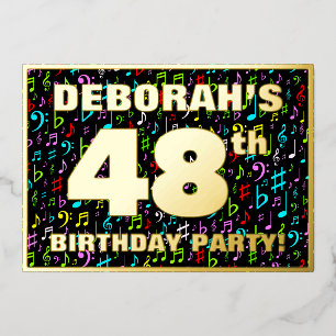 48th Birthday Party — Fun, Colorful Music Symbols Foil Invitation