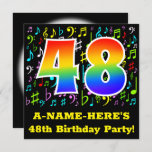 [ Thumbnail: 48th Birthday Party: Fun Music Symbols, Rainbow 48 Invitation ]