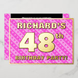 [ Thumbnail: 48th Birthday Party — Fun Pink Hearts and Stripes Invitation ]