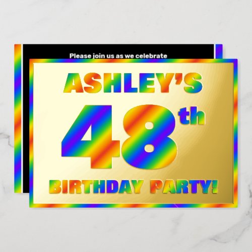 48th Birthday Party  Fun Rainbow Spectrum 48 Foil Invitation