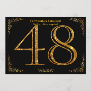 48th Birthday party,Gatsby styl,black gold glitter Invitation