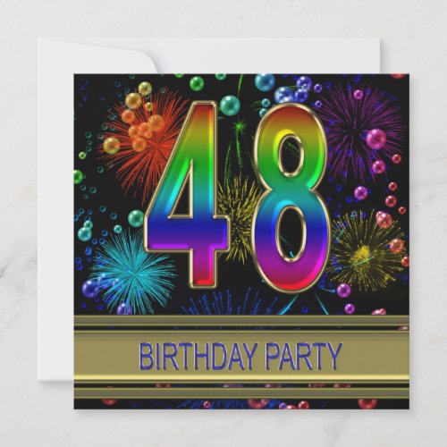 48th Birthday party Invitation with bubbles