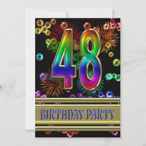 48th Birthday party Invitation with bubbles