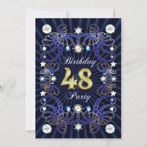 48th birthday party invite with masses of jewels