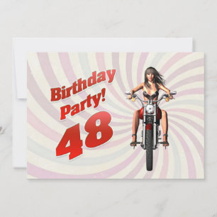 48th birthday party with a girl on a motorbike invitation