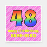 [ Thumbnail: 48th Birthday: Pink Stripes & Hearts, Rainbow # 48 Napkins ]