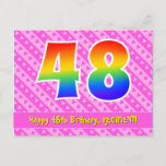 [ Thumbnail: 48th Birthday: Pink Stripes & Hearts, Rainbow 48 Postcard ]