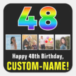 [ Thumbnail: 48th Birthday: Rainbow “48”; Custom Photos & Name Sticker ]