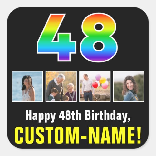 48th Birthday Rainbow 48 Custom Photos  Name Square Sticker