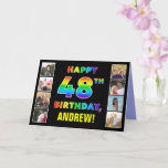 [ Thumbnail: 48th Birthday: Rainbow Text, Custom Photos & Name Card ]