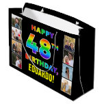 [ Thumbnail: 48th Birthday: Rainbow Text, Custom Photos & Name Gift Bag ]