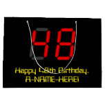 [ Thumbnail: 48th Birthday: Red Digital Clock Style "48" + Name Gift Bag ]