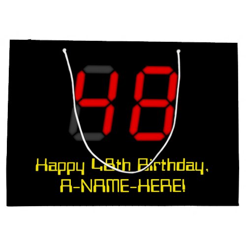 48th Birthday Red Digital Clock Style 48  Name Large Gift Bag