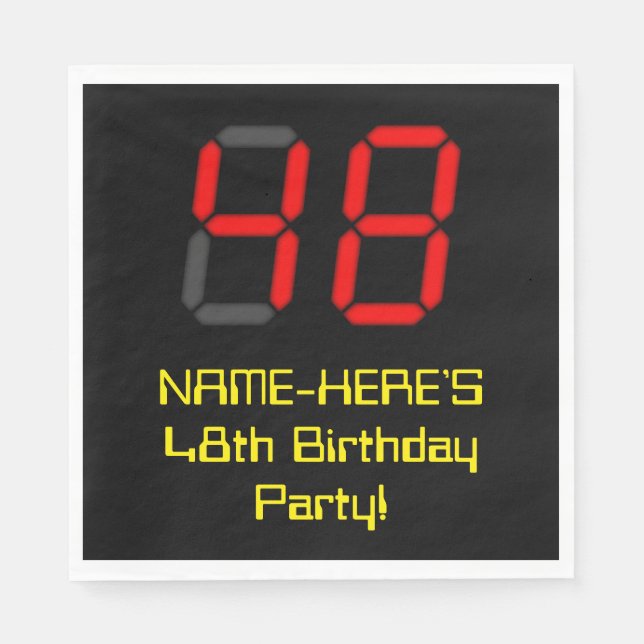 48th Birthday: Red Digital Clock Style "48" + Name Napkins (Front)