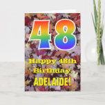 [ Thumbnail: 48th Birthday; Rustic Autumn Leaves; Rainbow "48" Card ]