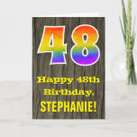 [ Thumbnail: 48th Birthday: Rustic Faux Wood Look, Rainbow "48" Card ]