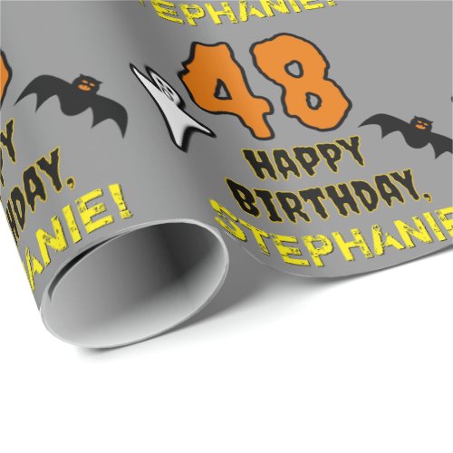 48th Birthday Spooky Halloween Theme Custom Name Wrapping Paper
