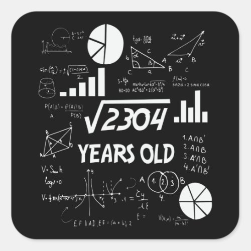 48th Birthday Square Root Math 48 Years Old Bday Square Sticker
