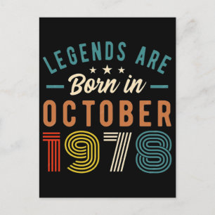 48th birthday t shirt legends are born in october holiday postcard