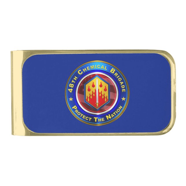 48th Chemical Brigade “Proven In Battle” Gold Finish Money Clip (Front)