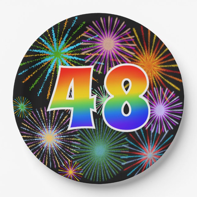 48th Event - Fun, Colorful, Bold, Rainbow 48 Paper Plates (Front)