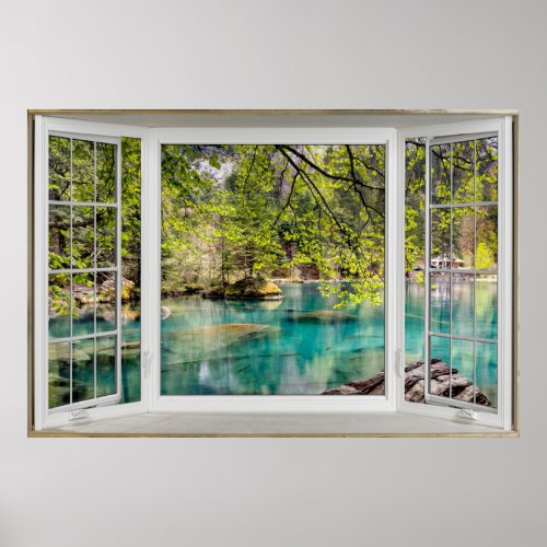 48x32 Bay Window Illusion Calming Lake Poster