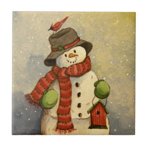 4905 Snowman & Birdhouse Christmas Ceramic Tile