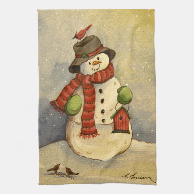 4905 Snowman & Birdhouse Christmas Kitchen Towel (Vertical)