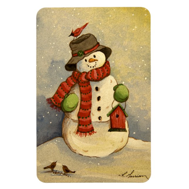 4905 Snowman & Birdhouse Christmas Magnet (Vertical)