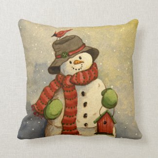 4905 Snowman & Birdhouse Christmas Throw Pillow