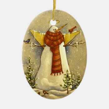 4907 Snow Angel & Birds Christmas Ceramic Ornament by RuthGarrison at Zazzle