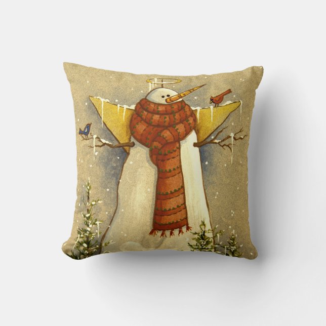 4907 Snow Angel & Birds Christmas Throw Pillow (Front)