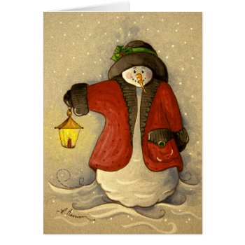 4910 Snowman & Lantern Birthday Card by RuthGarrison at Zazzle
