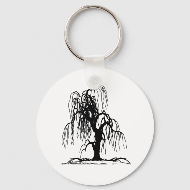 4920 SCARY WEEPING WILLOW TREE BLACK SILHOUETTE GR KEYCHAIN (Front)