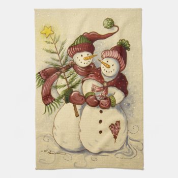 4924 Snowmen Christmas Kitchen Towel by RuthGarrison at Zazzle