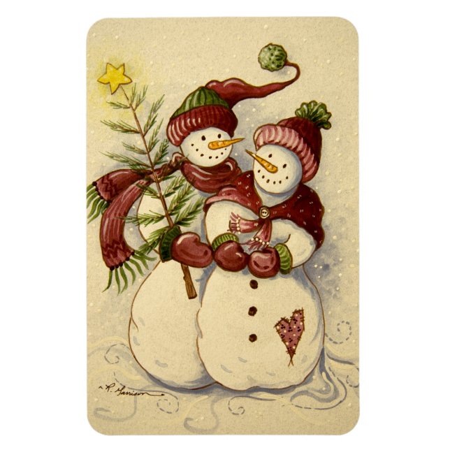 4924 Snowmen Christmas Magnet (Vertical)